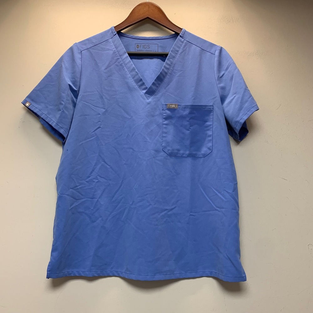 FIGS Catarina Scrub Top Women Large Blue Excellent V-Neck FW1000